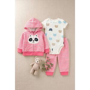 Carter’s Baby Girl 3-Pc Outfit Set Pink Striped Hoodie Bodysuit & Pants 6 Months